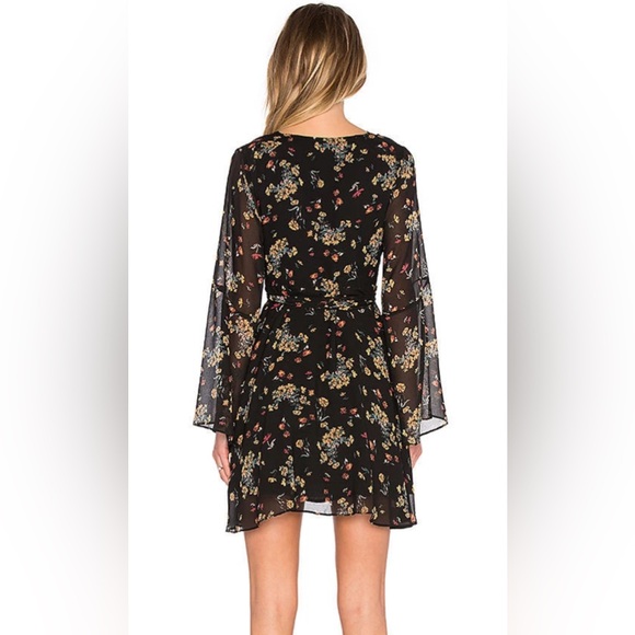 FREE PEOPLE LILOU PRINTED BELL SLEEVE DRESS RETRO BLACK COMBO Size XS - Picture 2 of 13